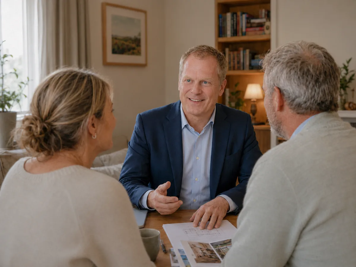 Roald Austraat im Beratungsgespräch mit Eigentümerpaar
